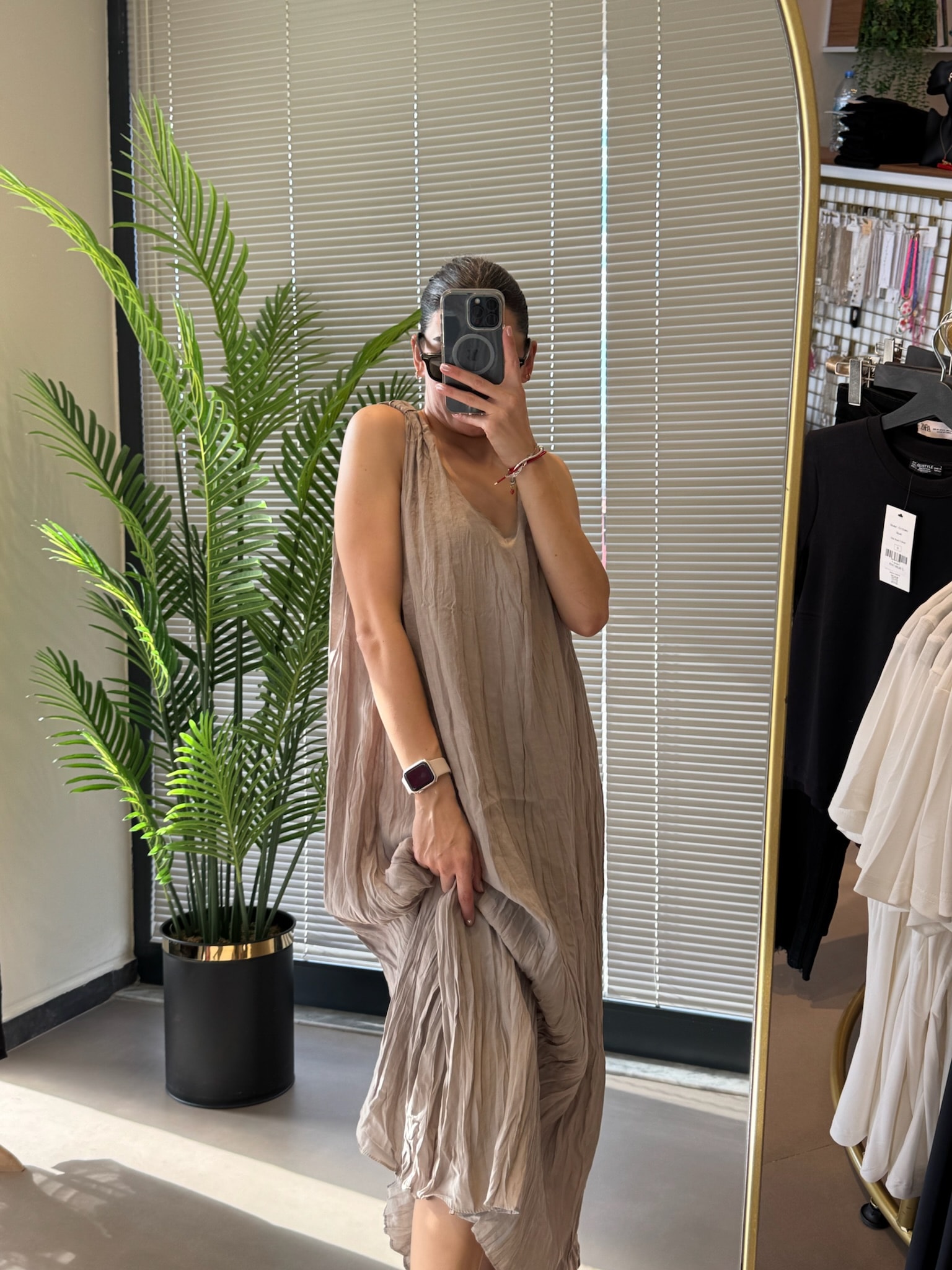 Kraşlı Maxi Elbise-Taş