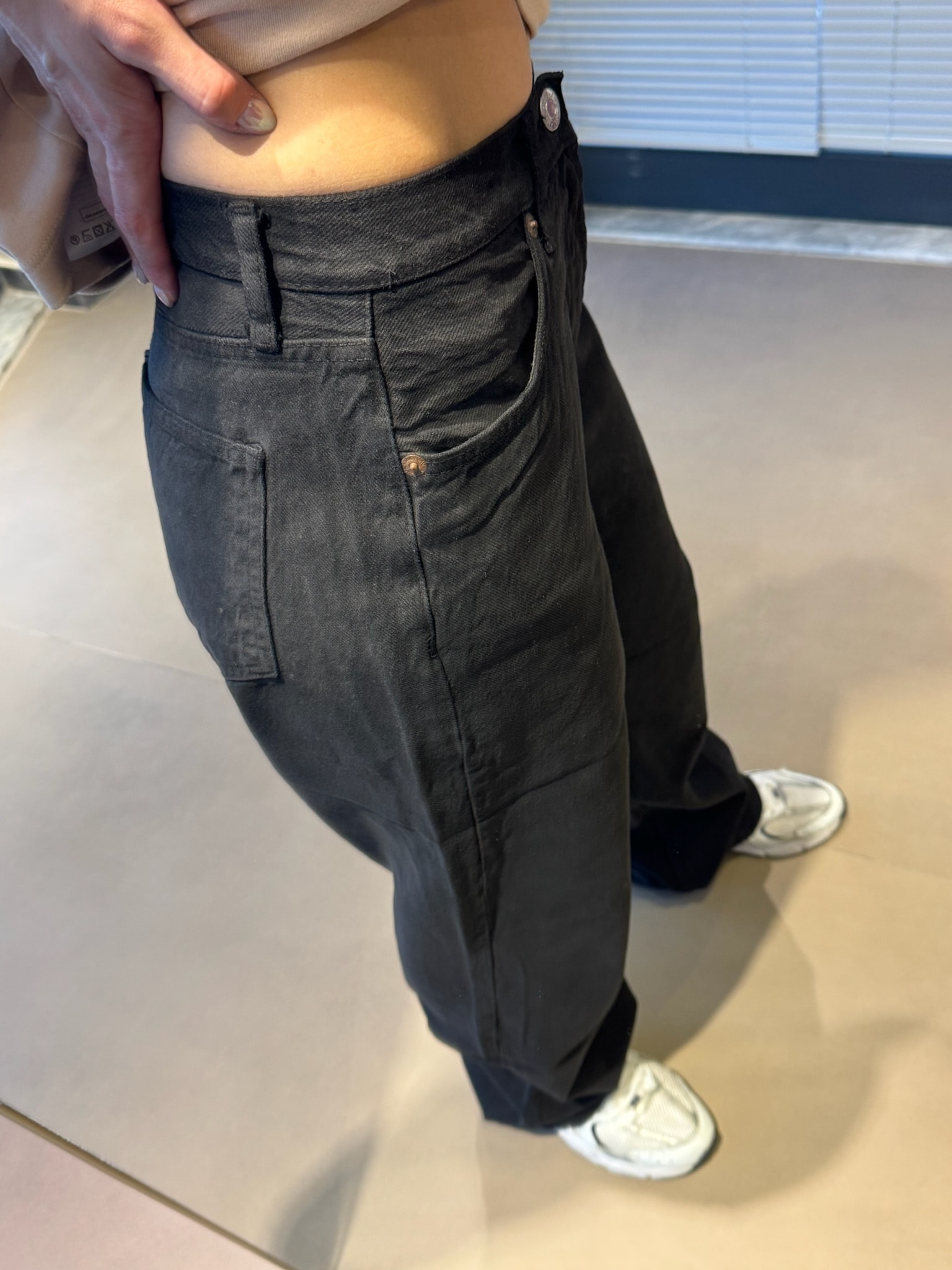 High Waıst Wıde Leg Jean-Siyah