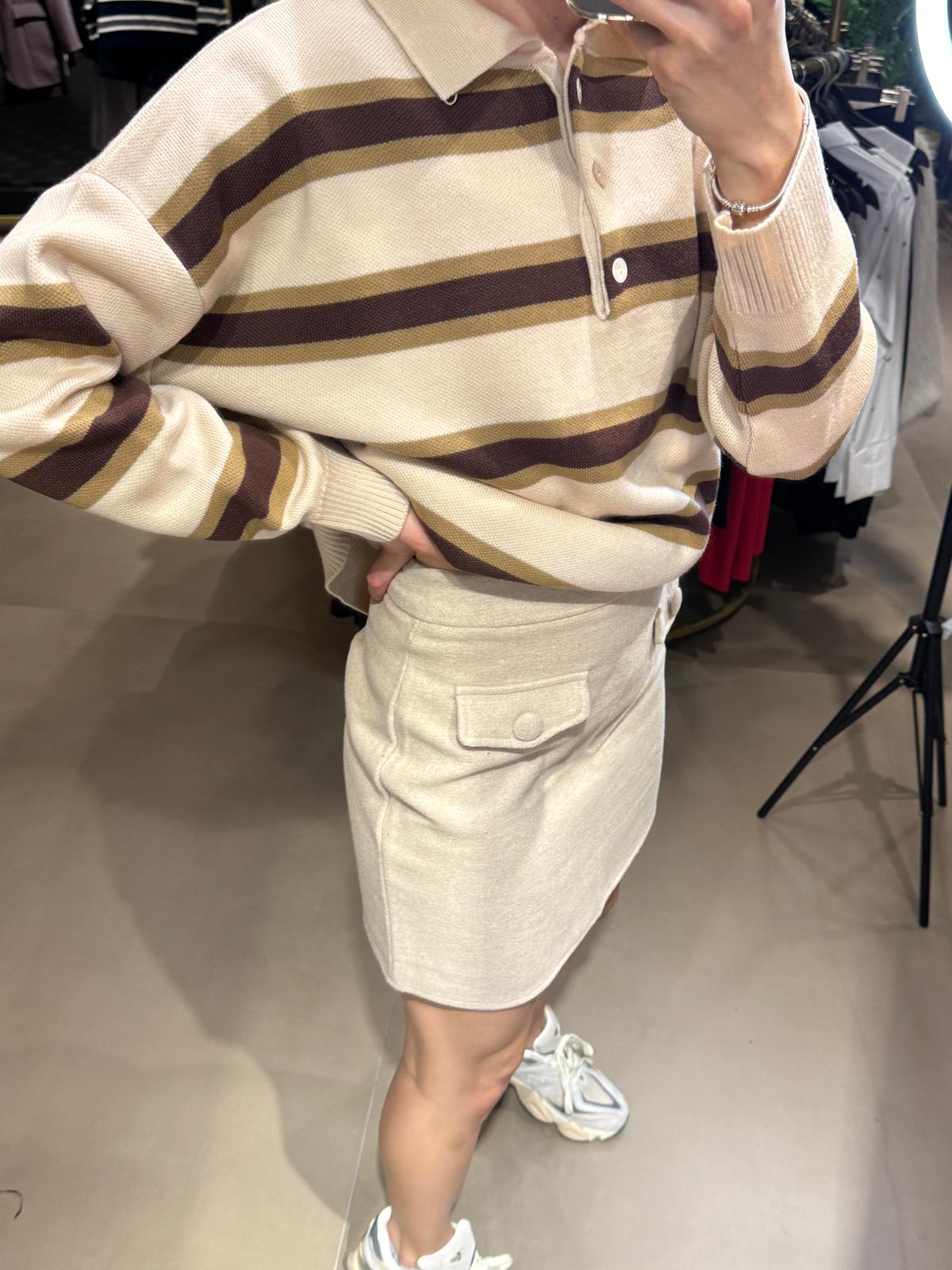 Cep Detaylı Kaşe Etek-Taş