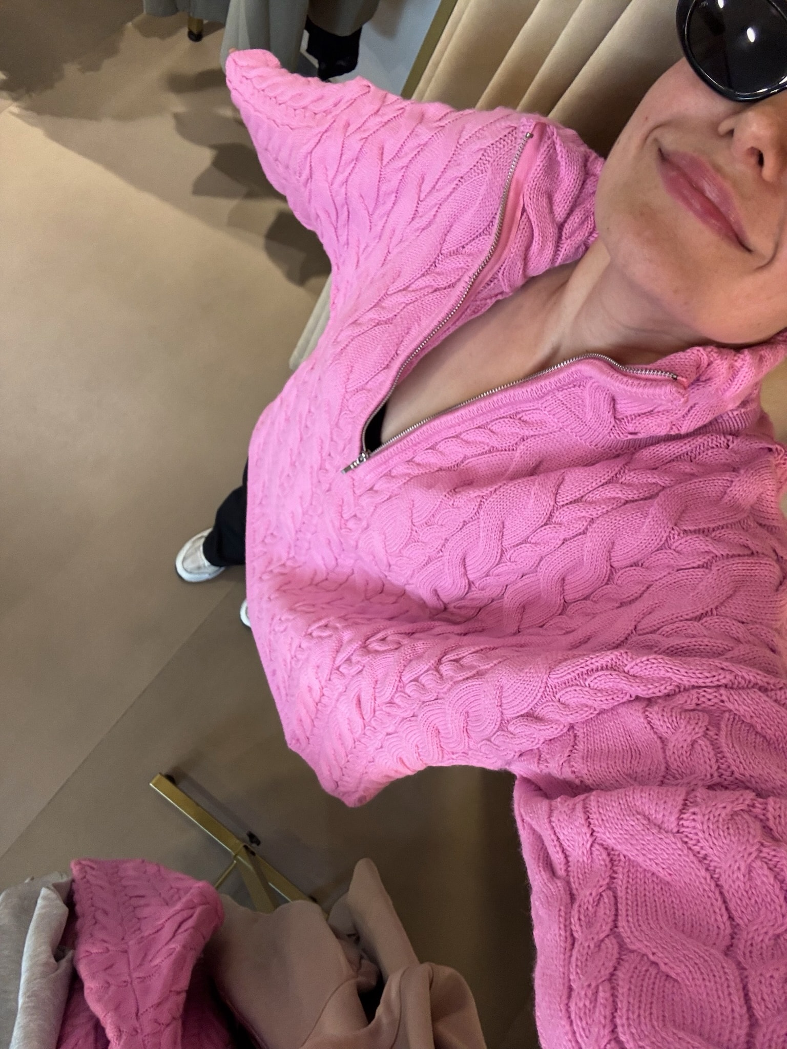 Örgü Fermuar Detaylı Pamuklu Kazak | Pembe