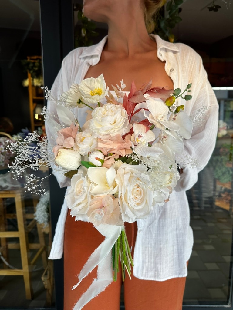 Beyaz Cipso Salaş Gelin Buketi | Açıklamayı Okuyunuz