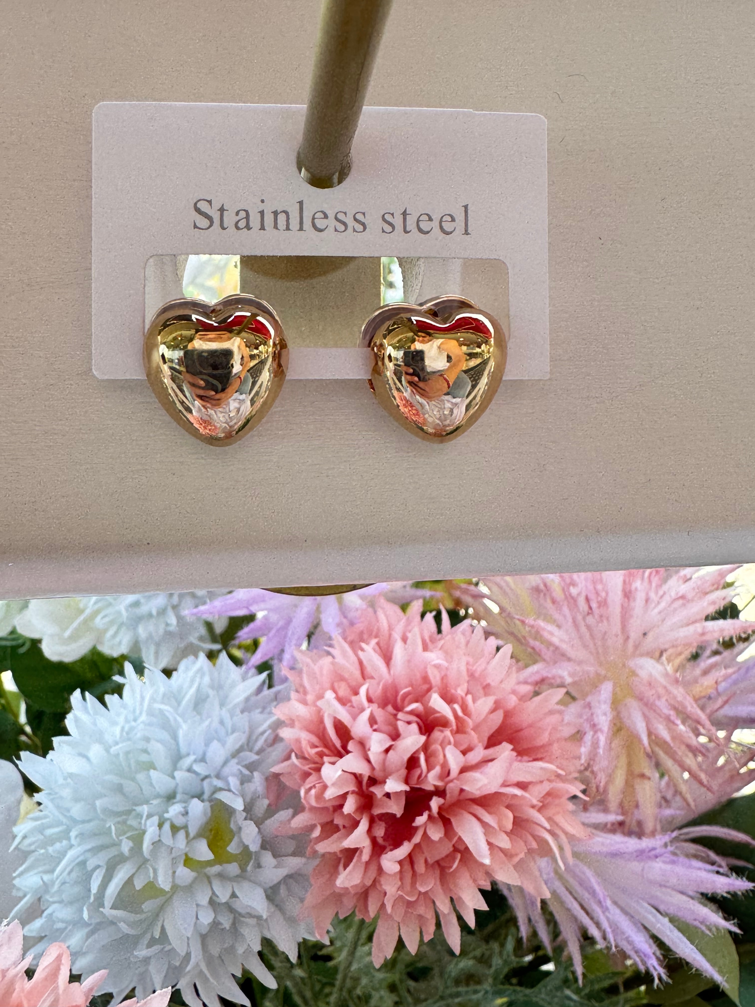 Çelik Kalp Küpe-Gold