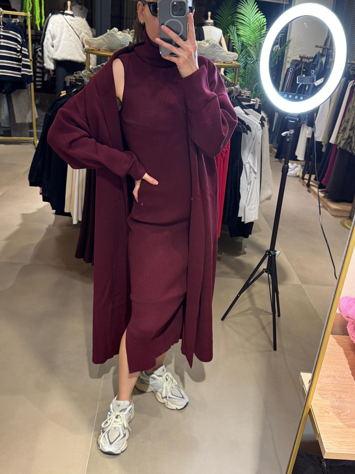 Elbise Hırka Takım Çelik triko - Bordo