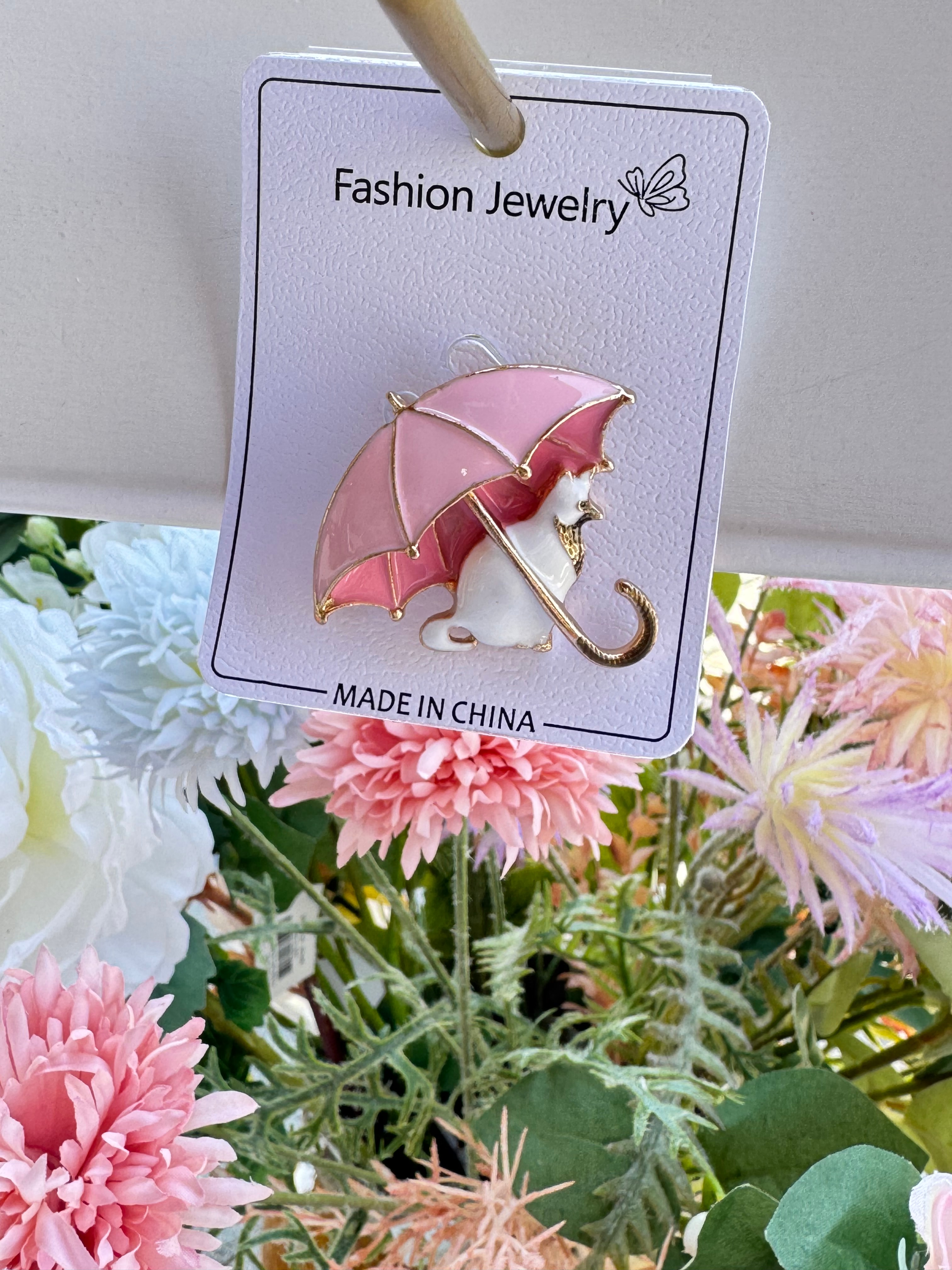 Şemsiyeli Kedi-Pembe