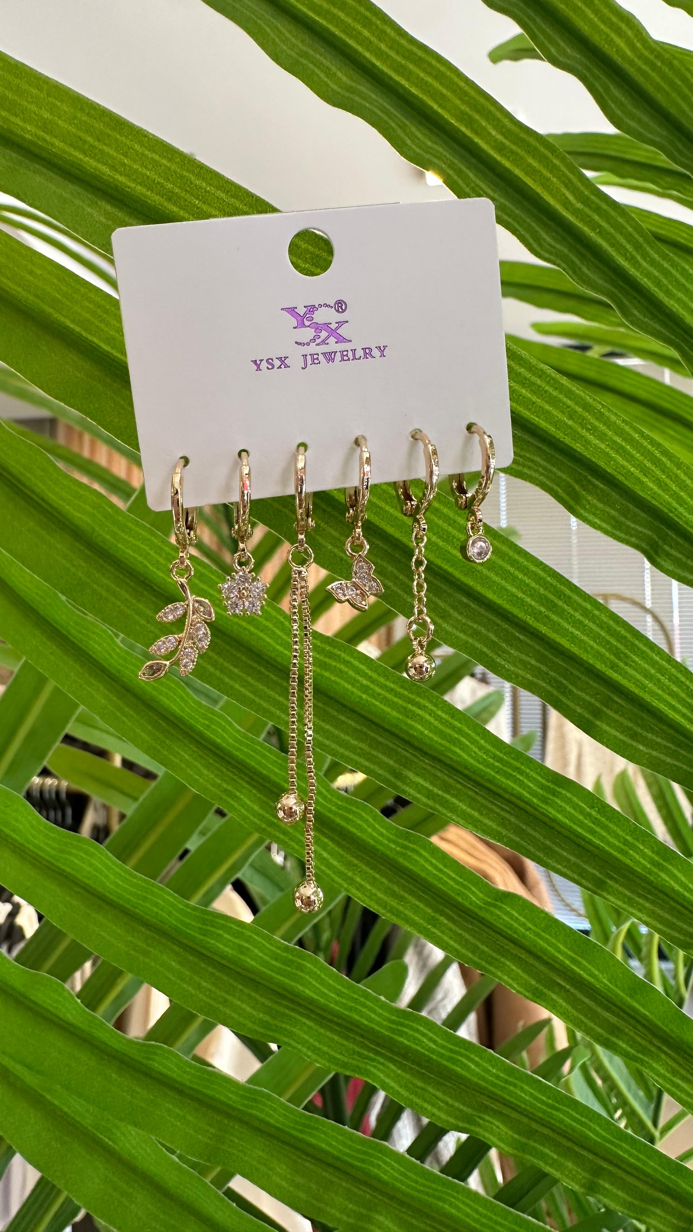 Ysx 6'lı Küpe Seti-Gold