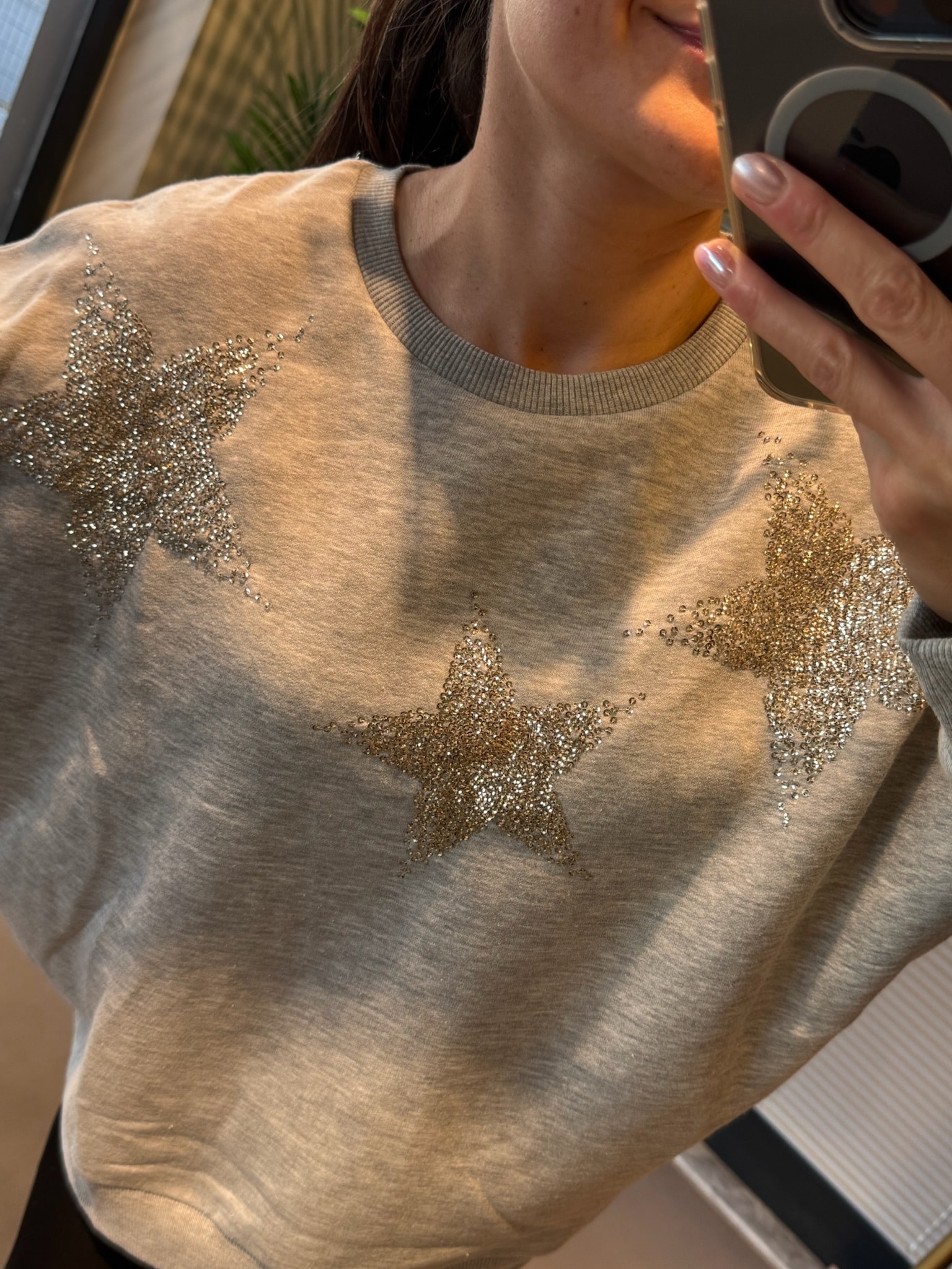 Orijinal Marka Yıldız Detaylı İnce Şardonlu Sweatshirt