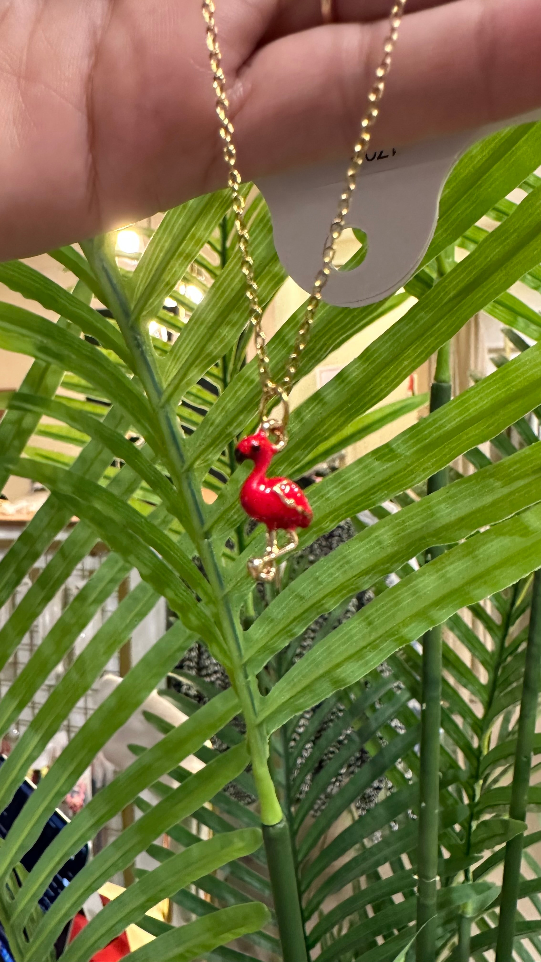 Figürlü Çelik Kolye - Flamingo-Kırmızı