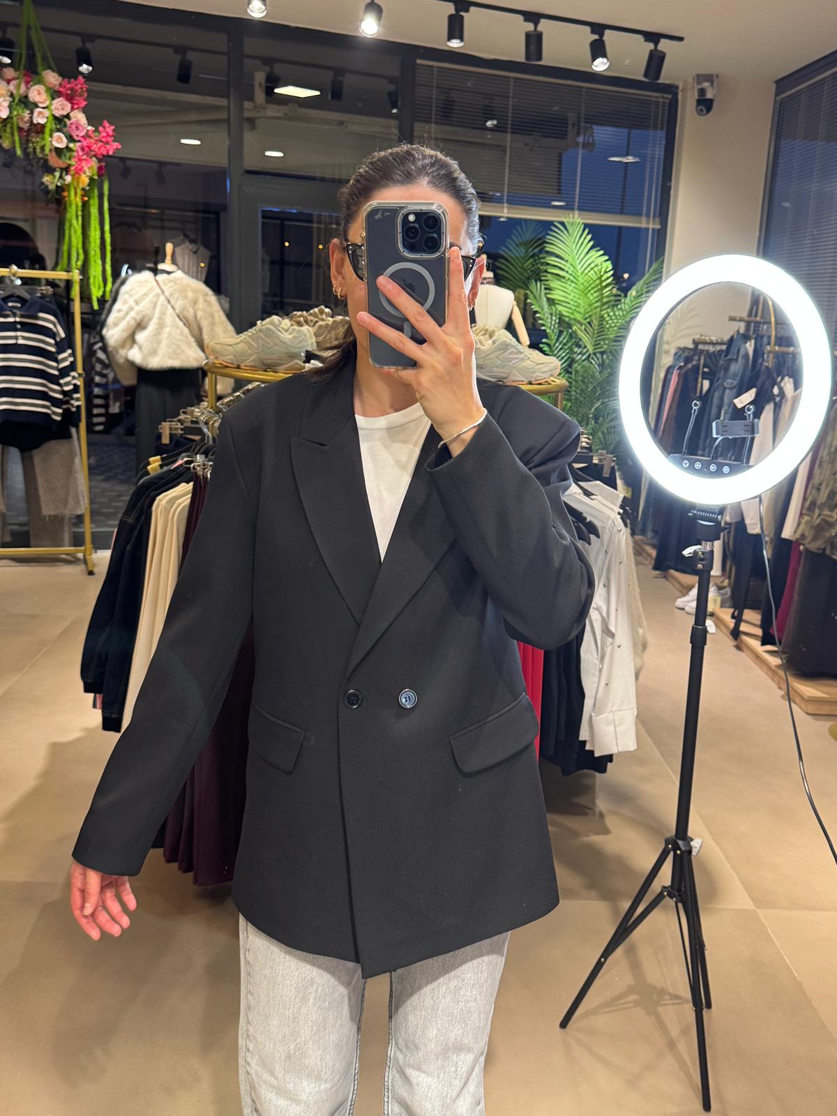 ZR Marka Oversize Blazer-Siyah