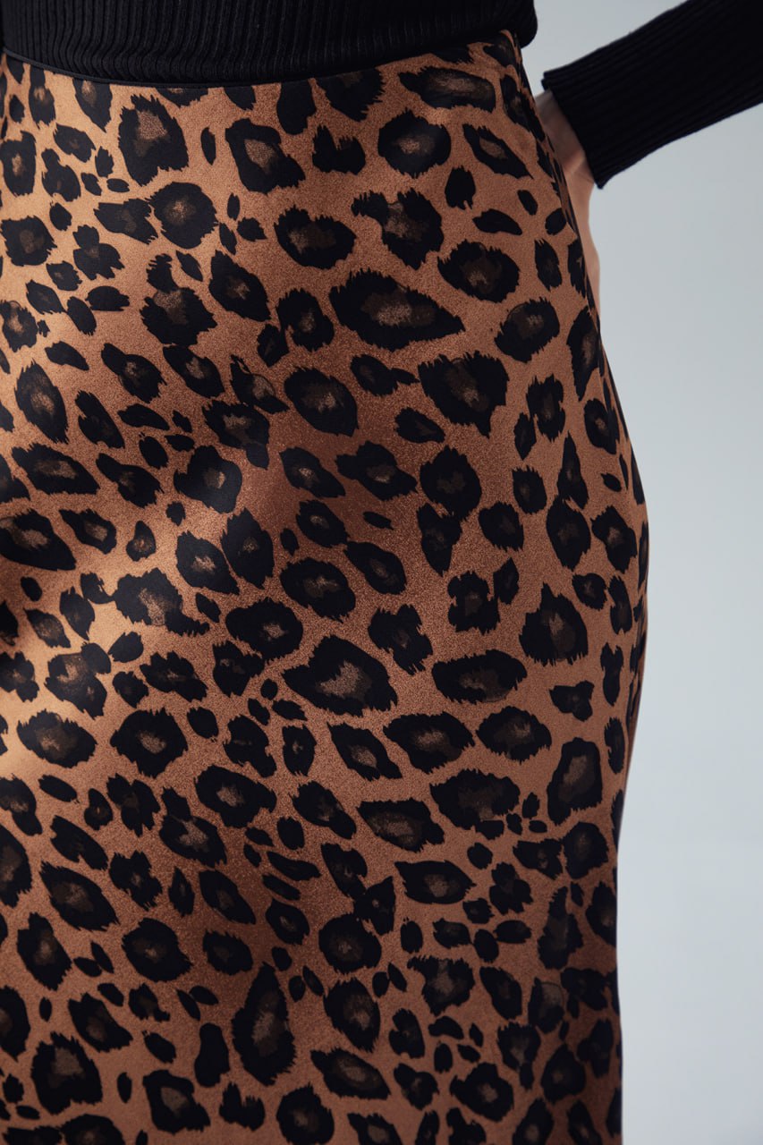 Leopar Saten Midi etek