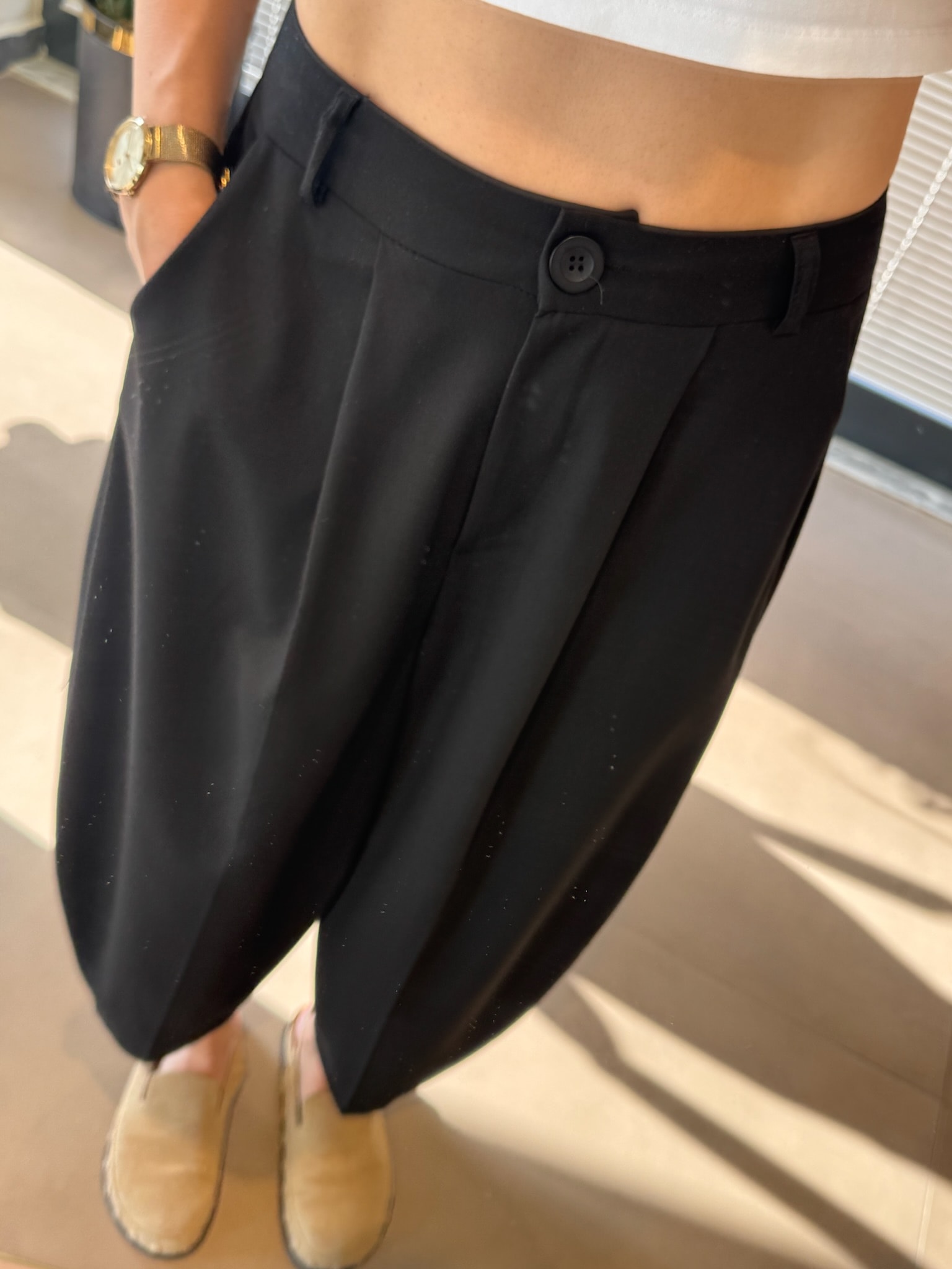 Kumaş Baggy Pantolon-Siyah