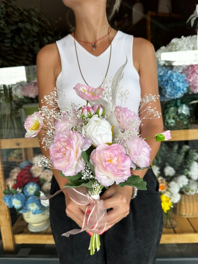 Pembe Şakayık Gelin Buketi-S | Açıklamayı Okuyunuz