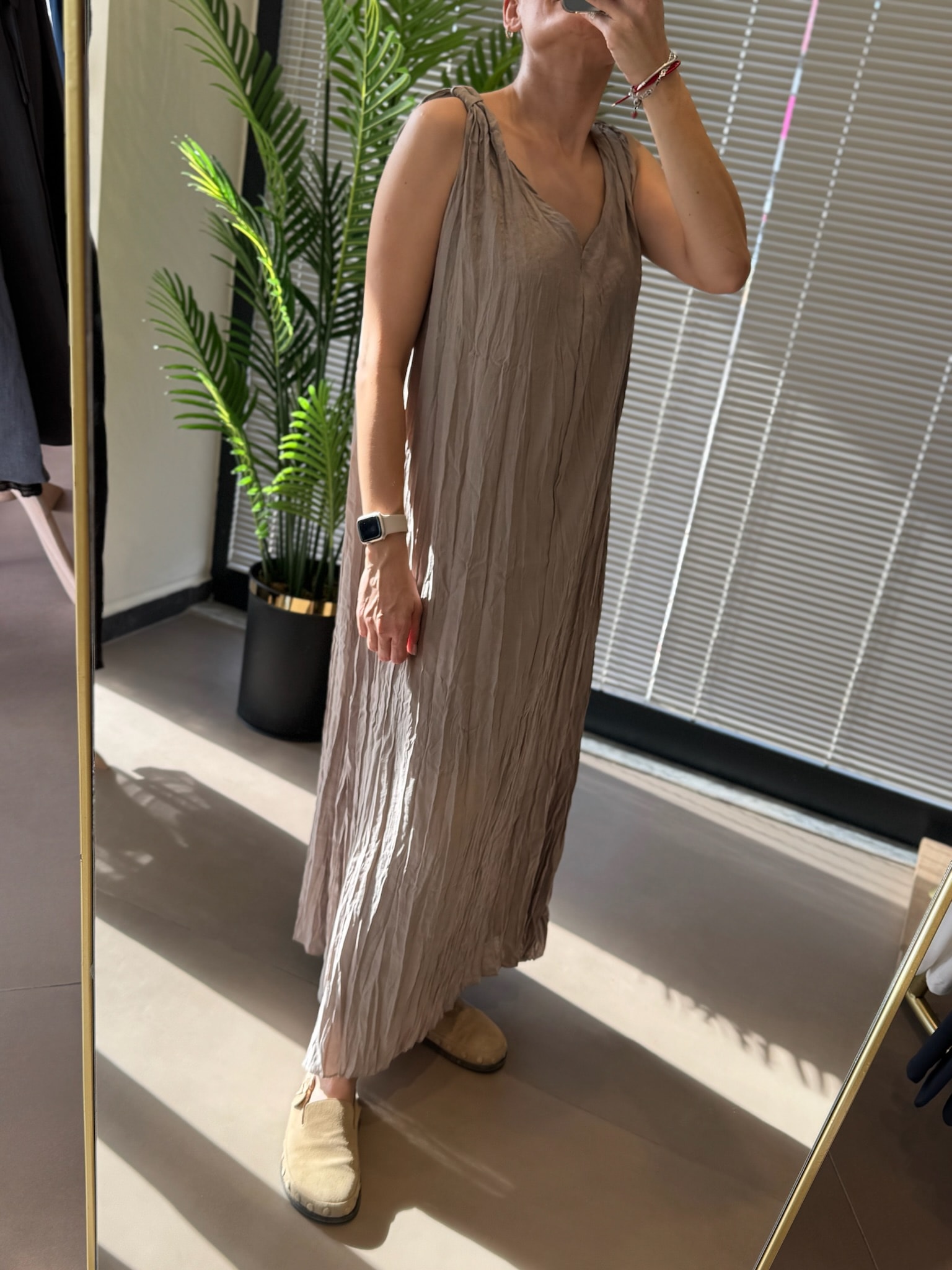 Kraşlı Maxi Elbise-Taş