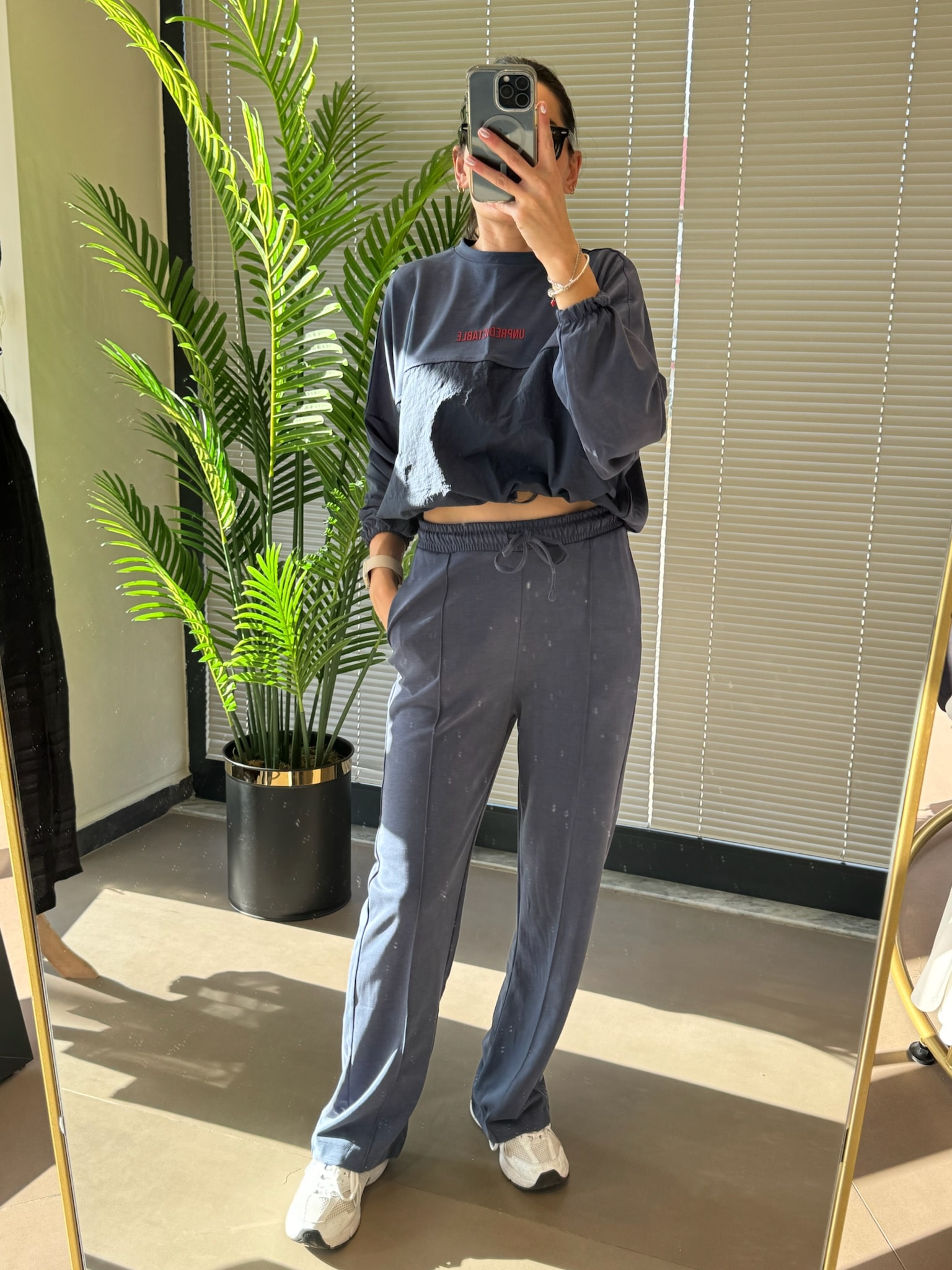 Paraşüt Kumaş Detaylı Eşofman Takım-Lacivert