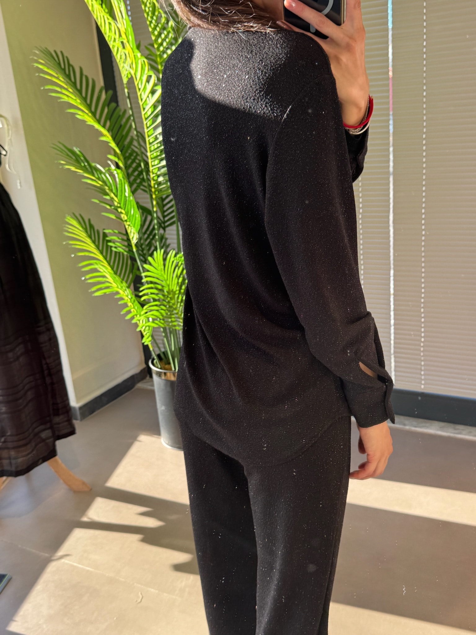 Simli Gömlek Takım-Siyah