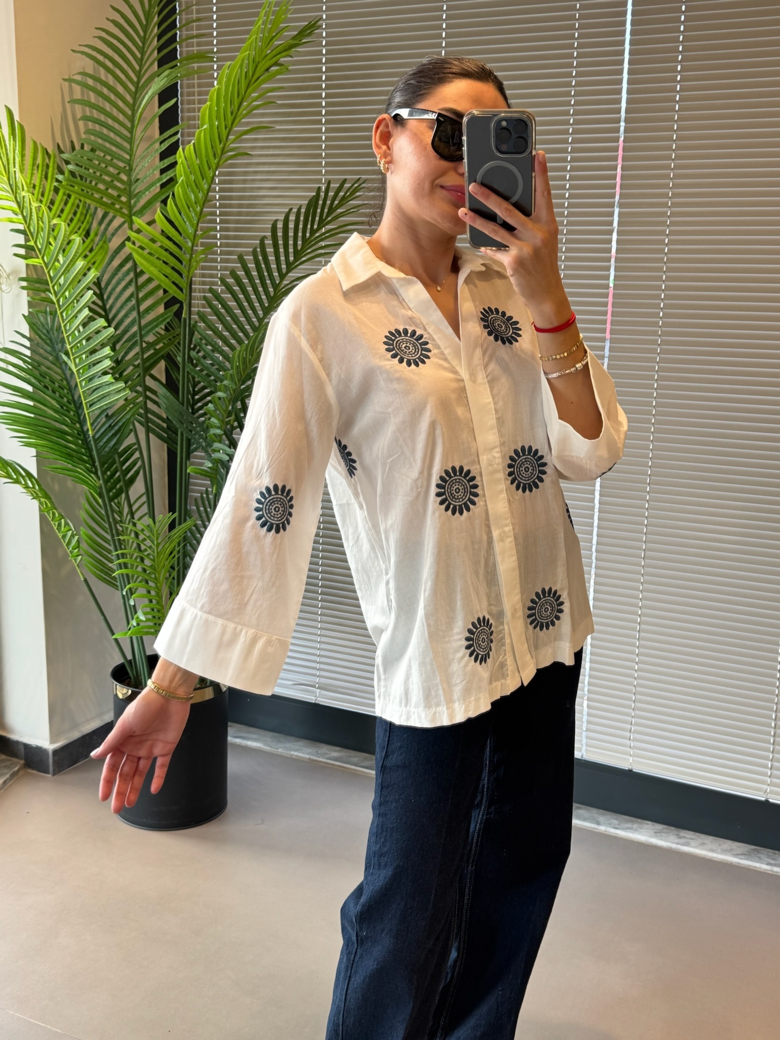 Desenli Keten Gömlek Fakir Kol