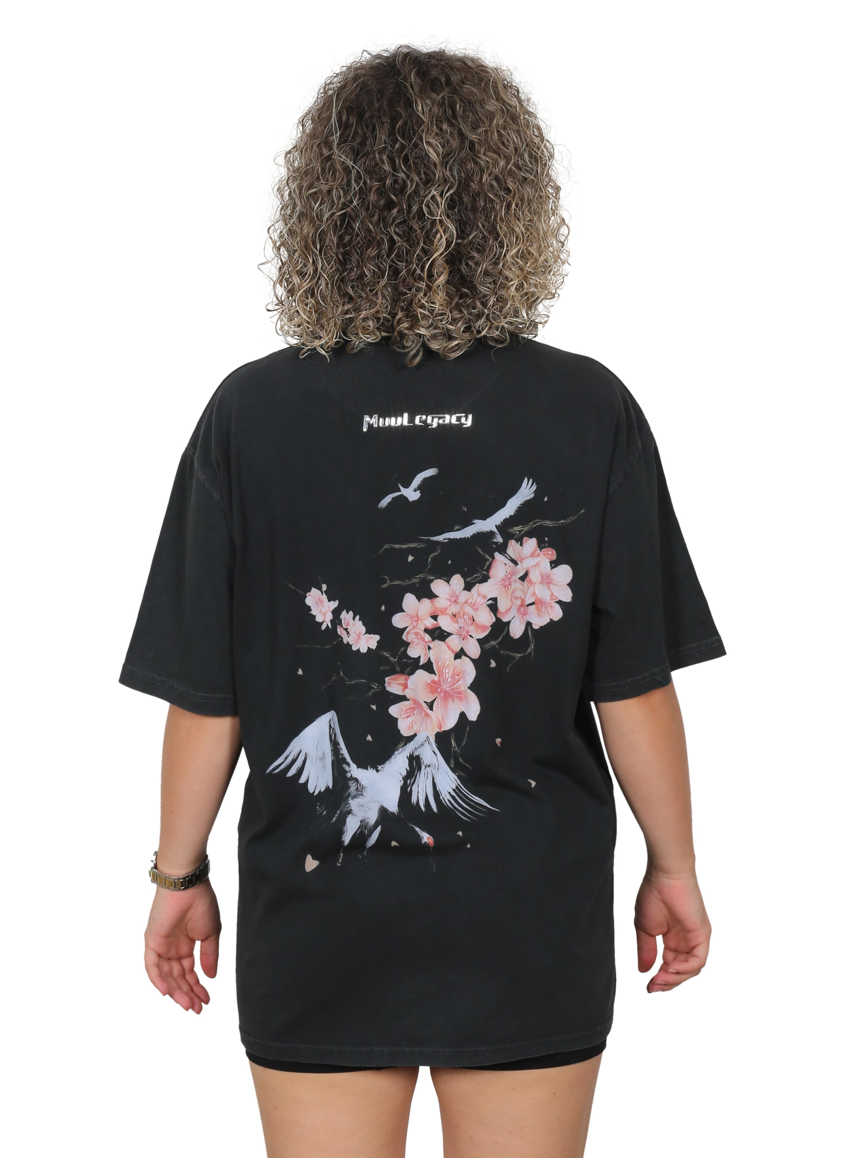 FLOWER WORLD Oversize T-Shirt %100 Pamuk Dijital Baskılı