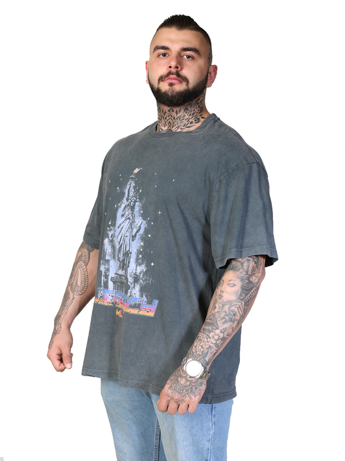  STATUE OF LIBERTY Oversize T-Shirt %100 Pamuk Dijital Baskılı