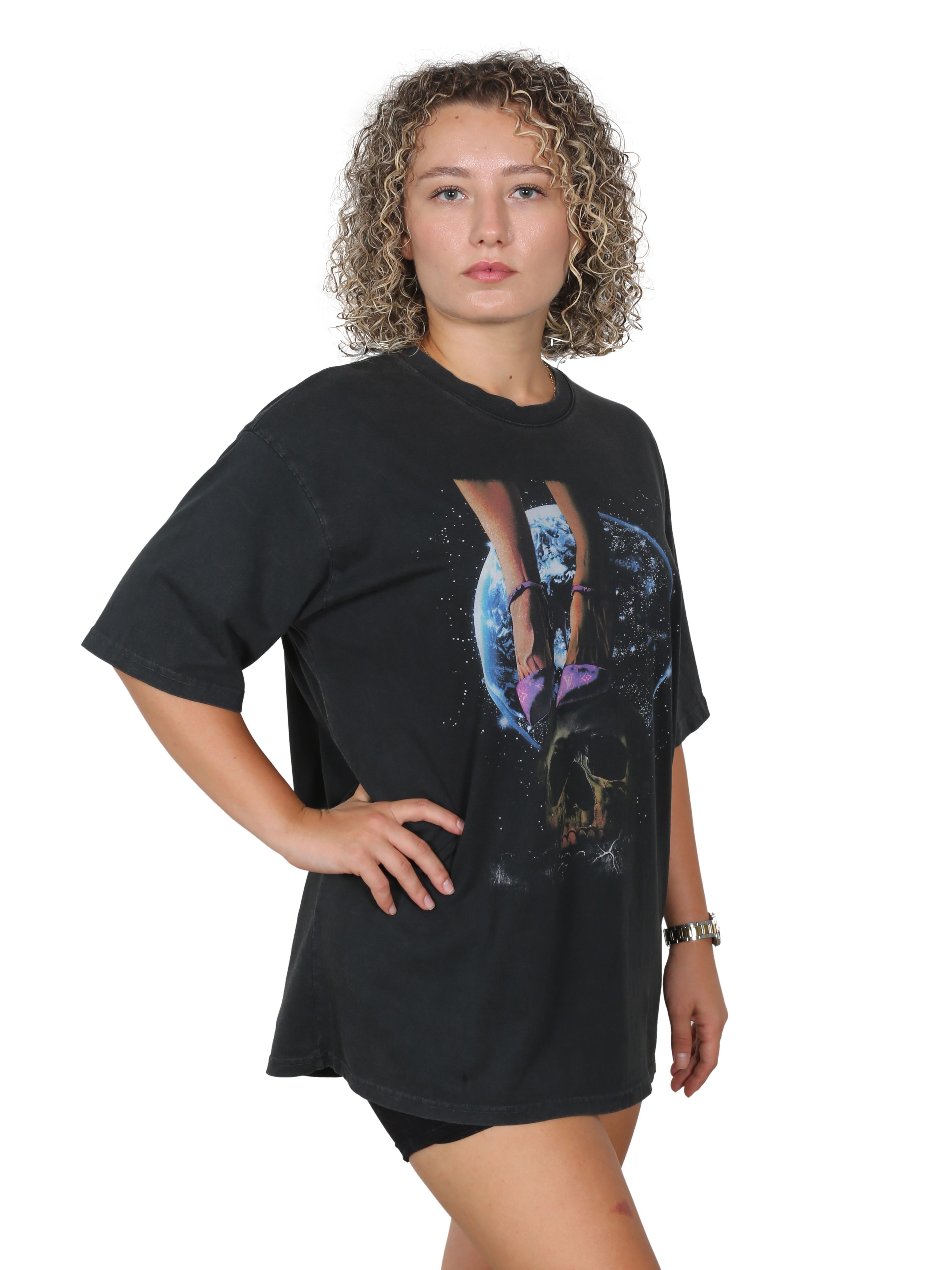 LOUIS V. SKULL Oversize T-Shirt %100 Pamuk Dijital Baskılı 