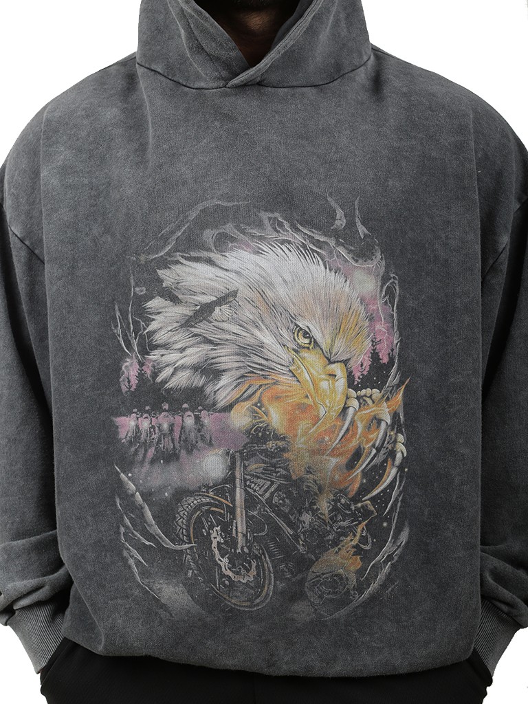 EAGLE MOTORCYCLE Oversize Sweatshirt %100 Pamuk Dijital Baskılı