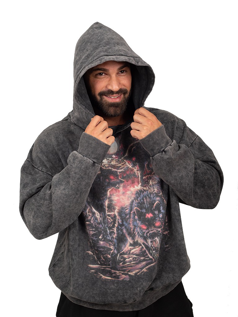 BLACK WOLF Oversize Sweatshirt %100 Pamuk Dijital Baskılı