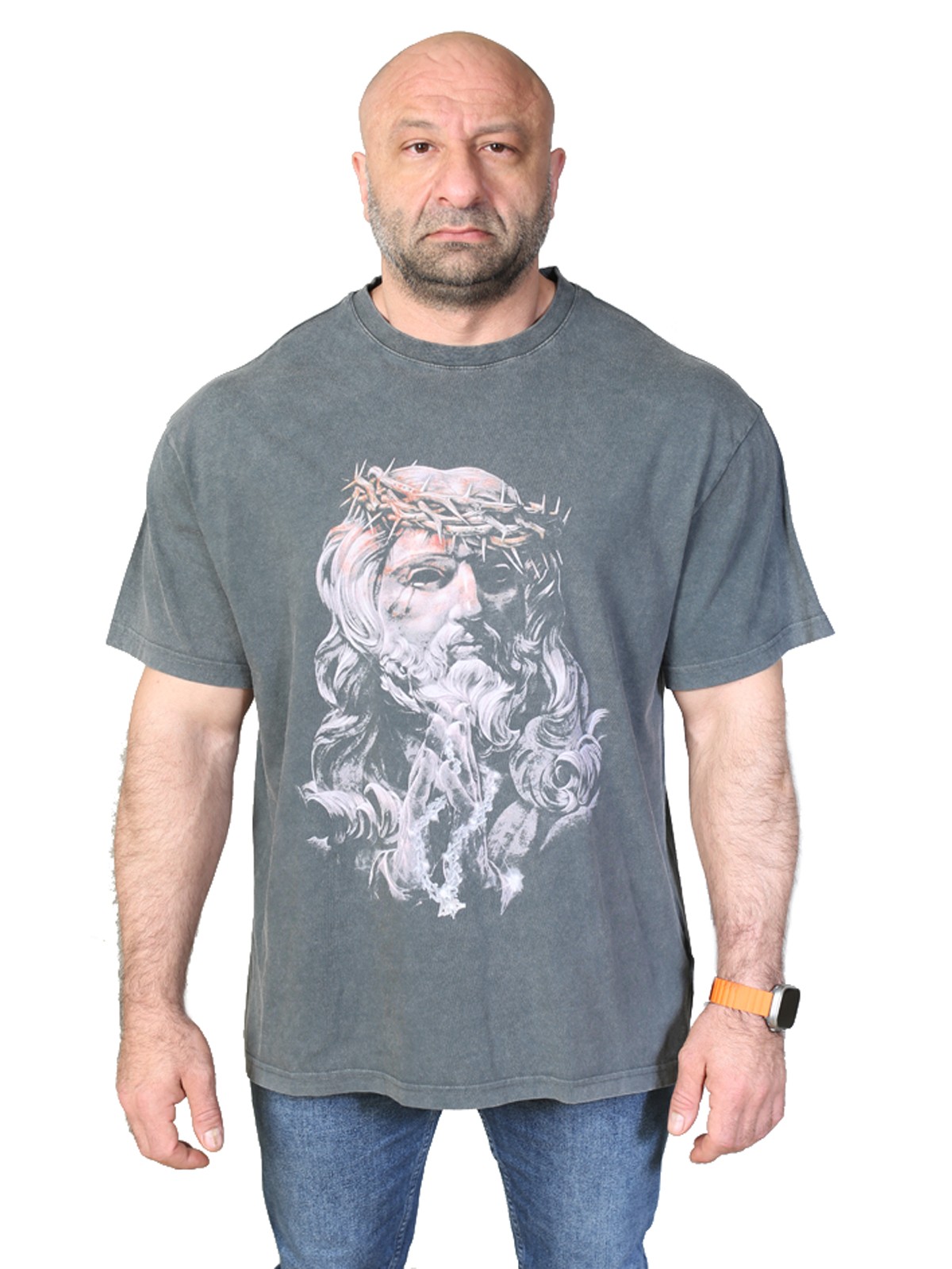 JESUS STATUE Oversize T-Shirt %100 Pamuk Dijital Baskılı