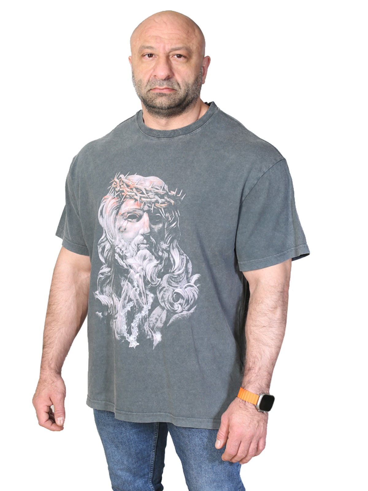 JESUS STATUE Oversize T-Shirt %100 Pamuk Dijital Baskılı