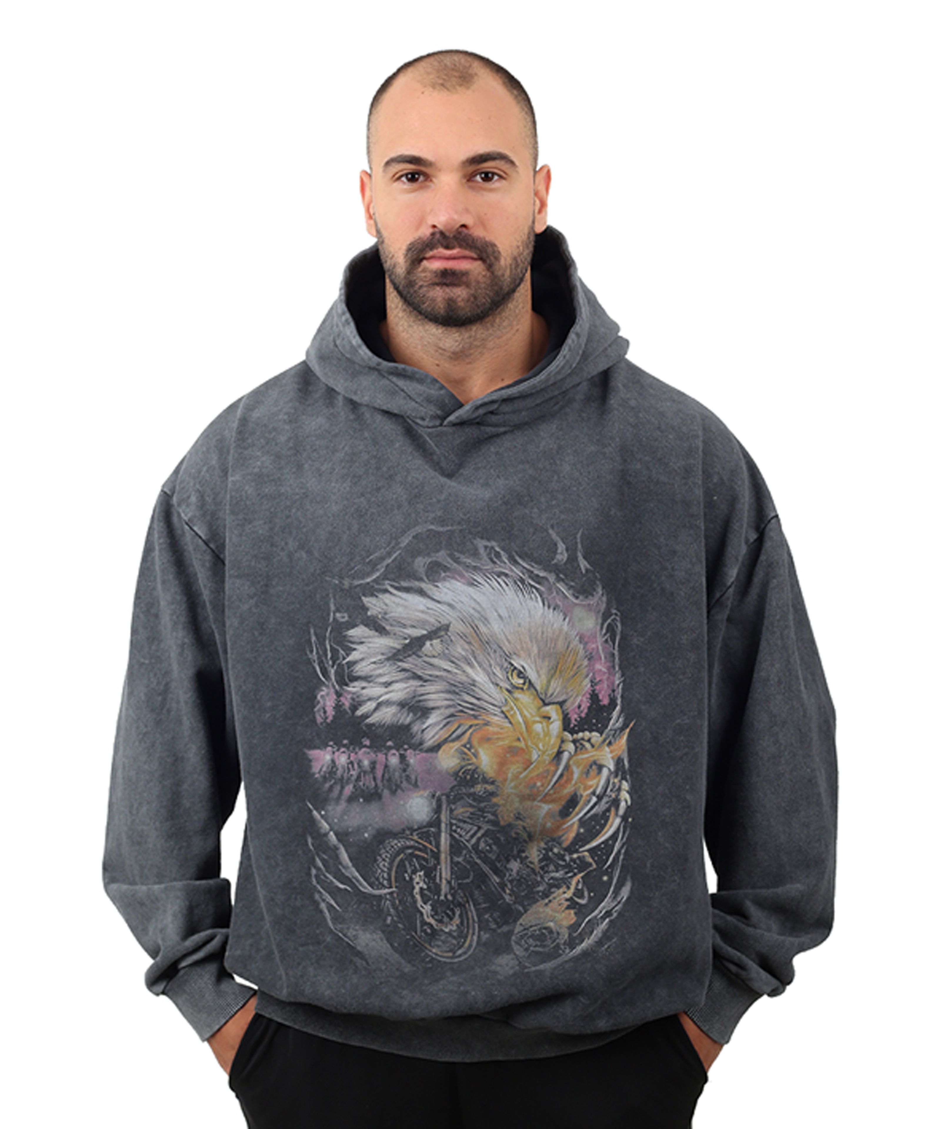 EAGLE MOTORCYCLE Oversize Sweatshirt %100 Pamuk Dijital Baskılı