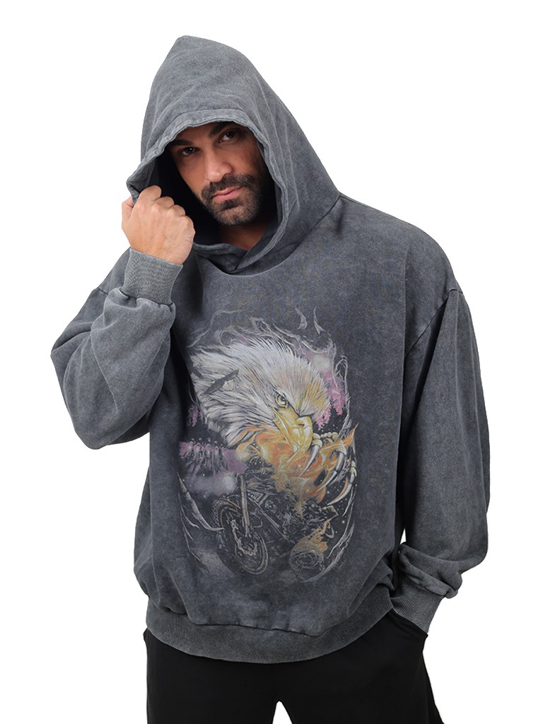 EAGLE MOTORCYCLE Oversize Sweatshirt %100 Pamuk Dijital Baskılı