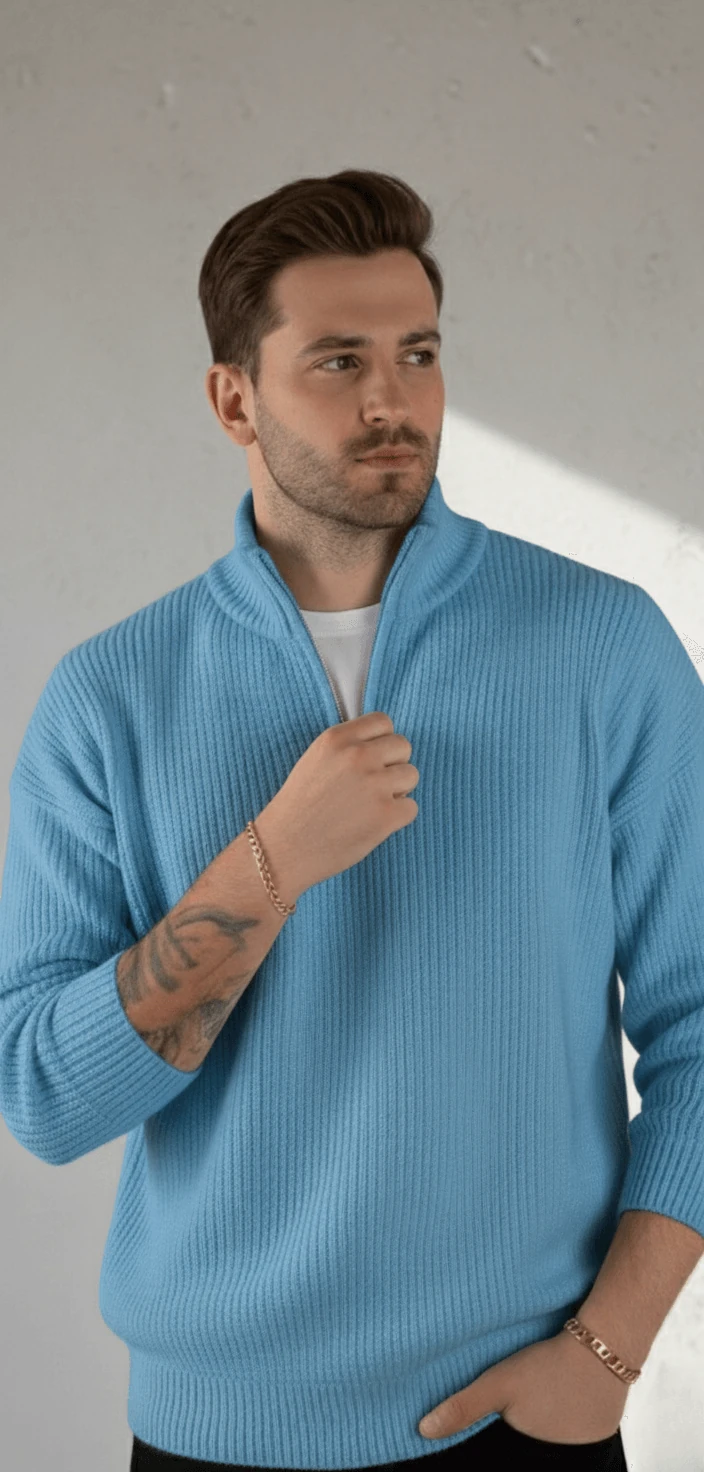 Yarım Fermuarlı Selanik Örme Kazak