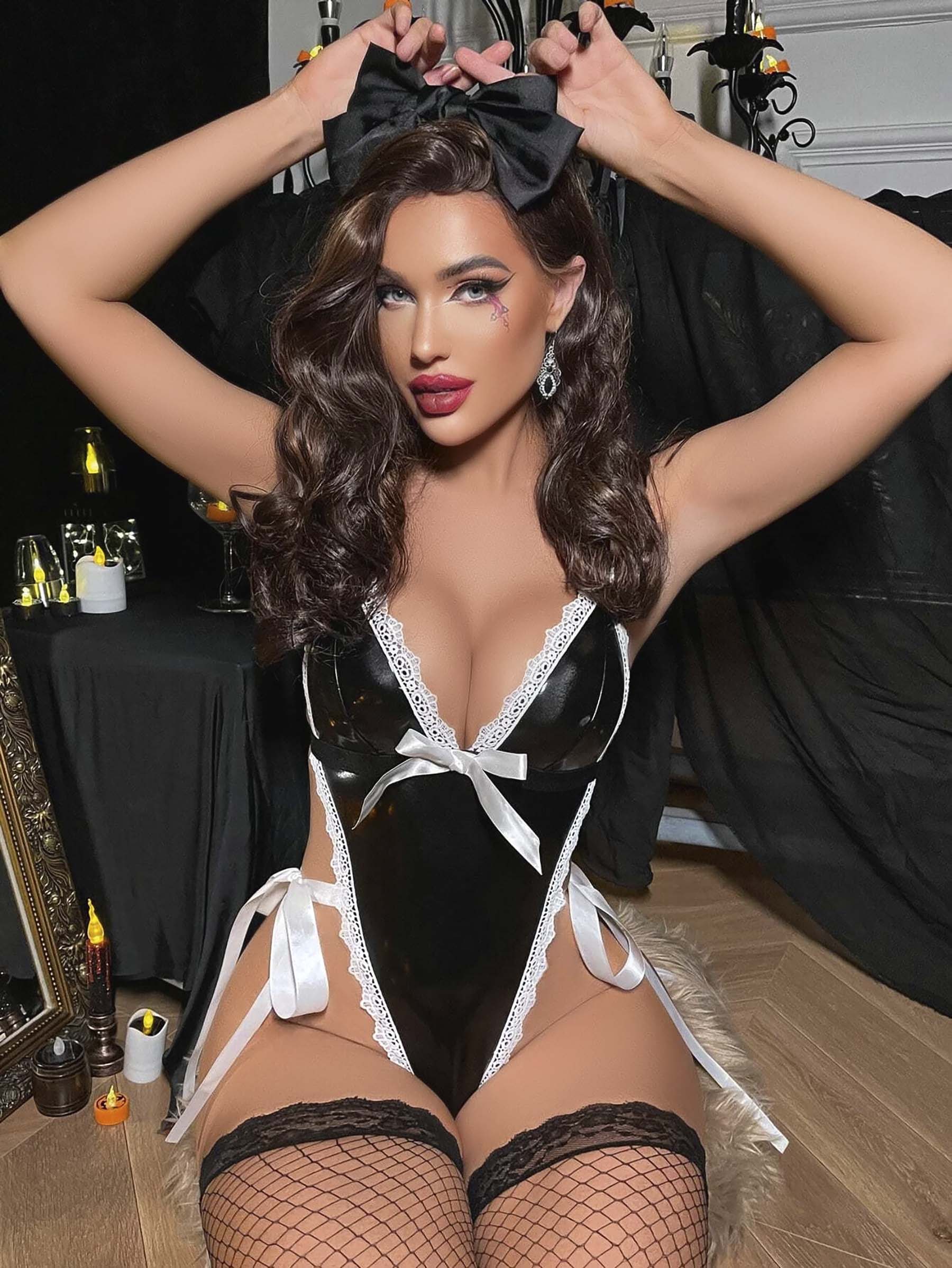 Siyah Beyaz Fantezi Kostüm Body