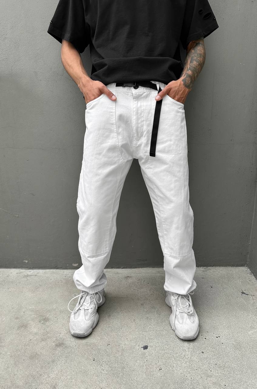 Beyaz Yıkamalı Baggy Carpenter Pantolon