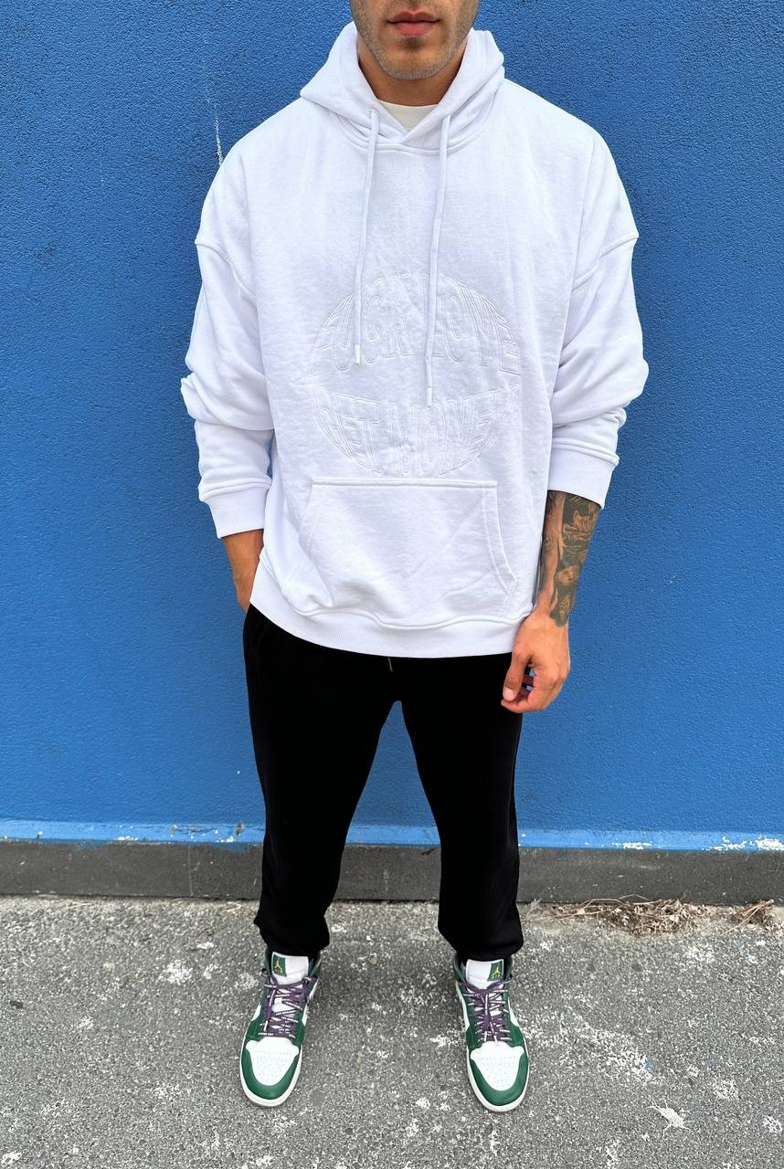 Get Money Nakışlı Oversize Kapüşonlu Sweatshirt - White