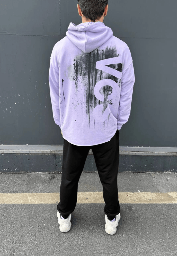 Mürekkep Baskılı Oversize Kapüşonlu Sweatshirt - Lilac