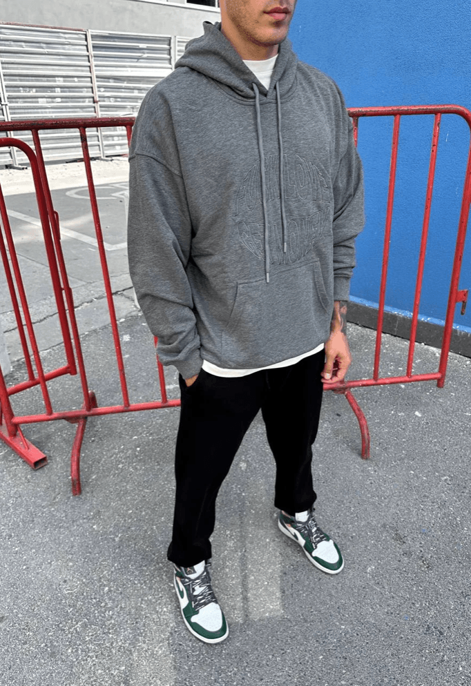 Get Money Nakışlı Oversize Kapüşonlu Sweatshirt - Grey