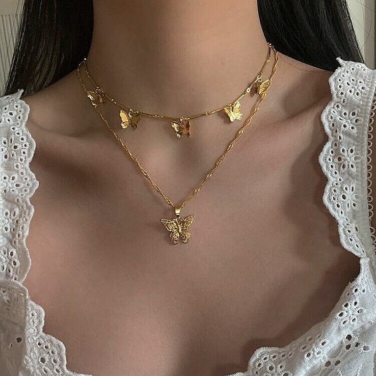 Gold butterfly necklace