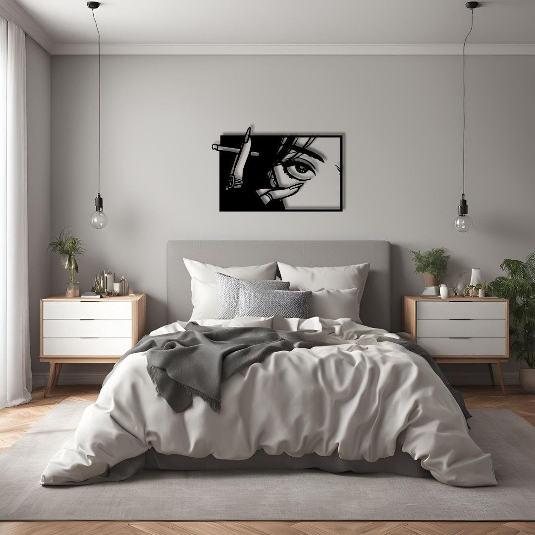 Dekoratif Sigara Tutan Kadın Pop Art Metal Duvar Tablosu