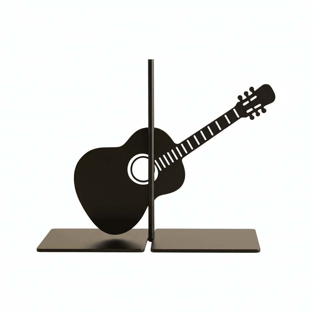 Gitar Figürlü Metal Kitap Tutucu – Müzik Temalı Dekoratif Tasarım