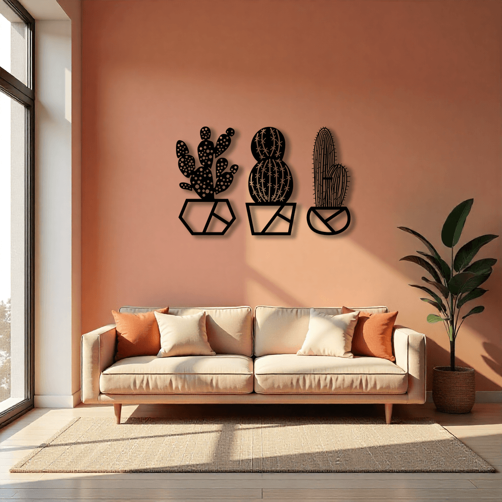 Dekoratif Kaktüs (Cactus) Metal Duvar Tablosu 