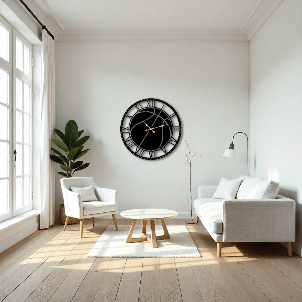 Şık Metal Duvar Saati | Basketbol Topu Dekoru