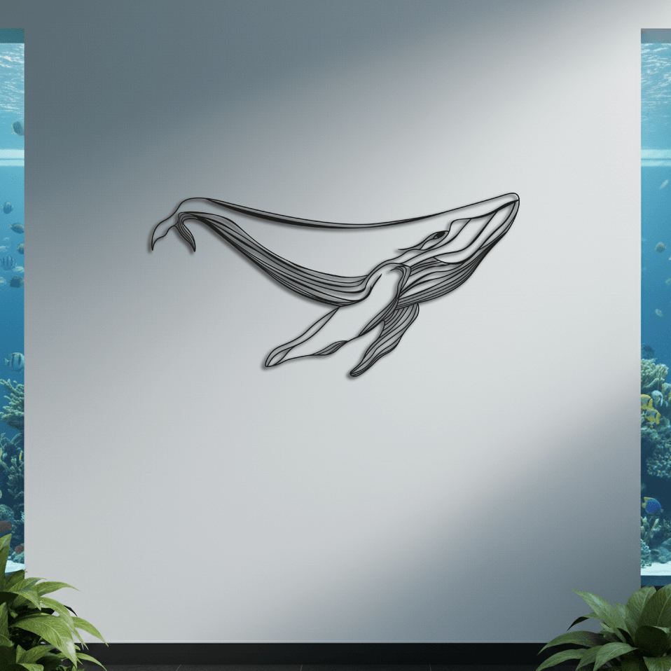 Minimalist Balina Figürlü Metal Tablo | Duvar Dekoru