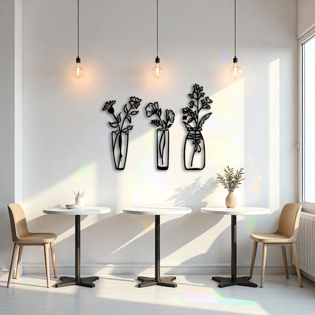 Dekoratif 3 Çiçek Metal Tablo – Duvar Şıklığı