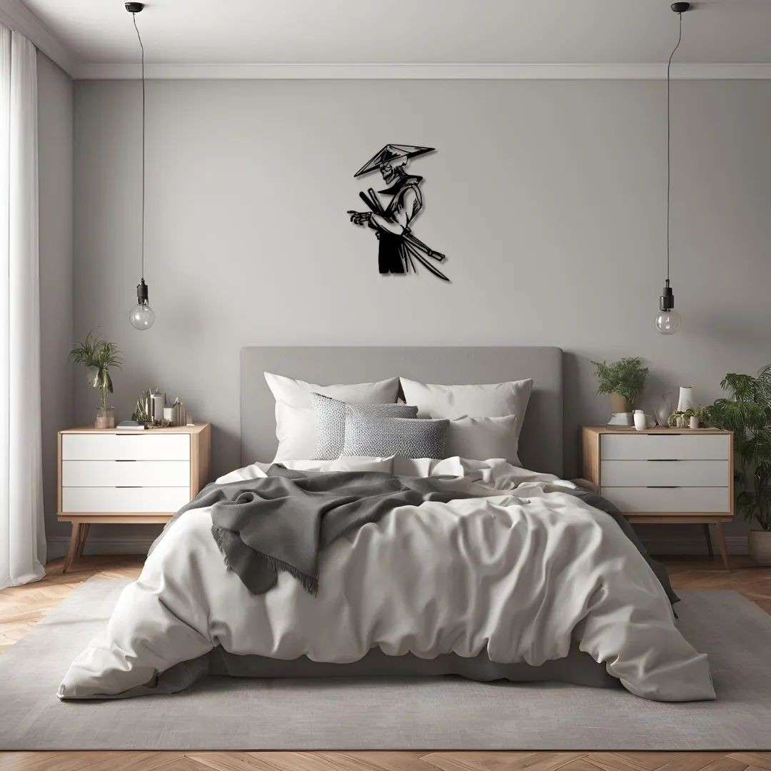 Dekoratif Samuray İskeleti Pop Art Metal Duvar Tablosu