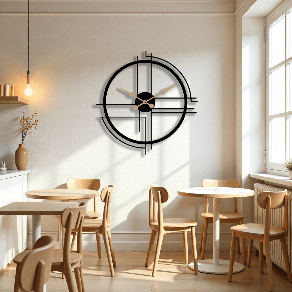 Şık Metal Geometrik Duvar Saati - Dekoratif Saat 