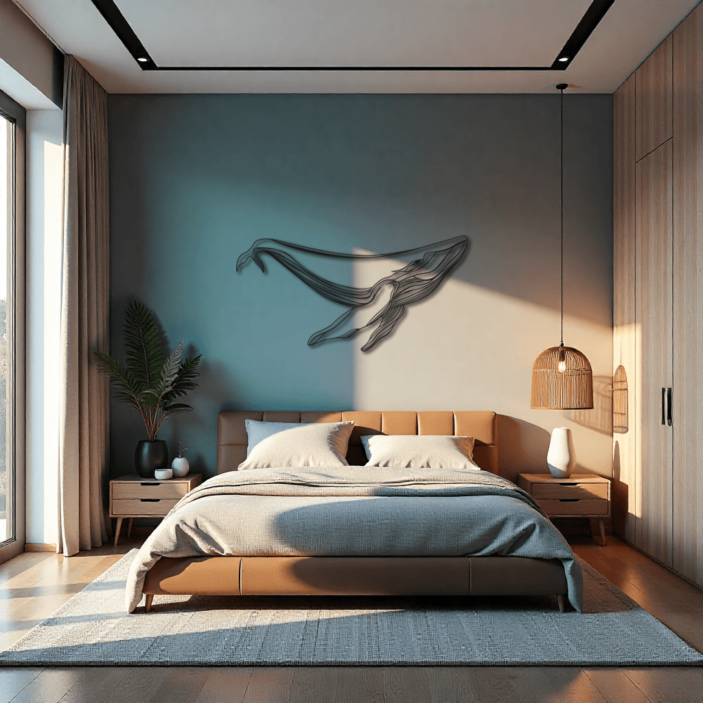 Minimalist Balina Figürlü Metal Tablo | Duvar Dekoru