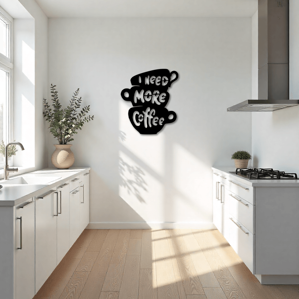 I Need More Coffee Yazılı Dekoratif Metal Tablo