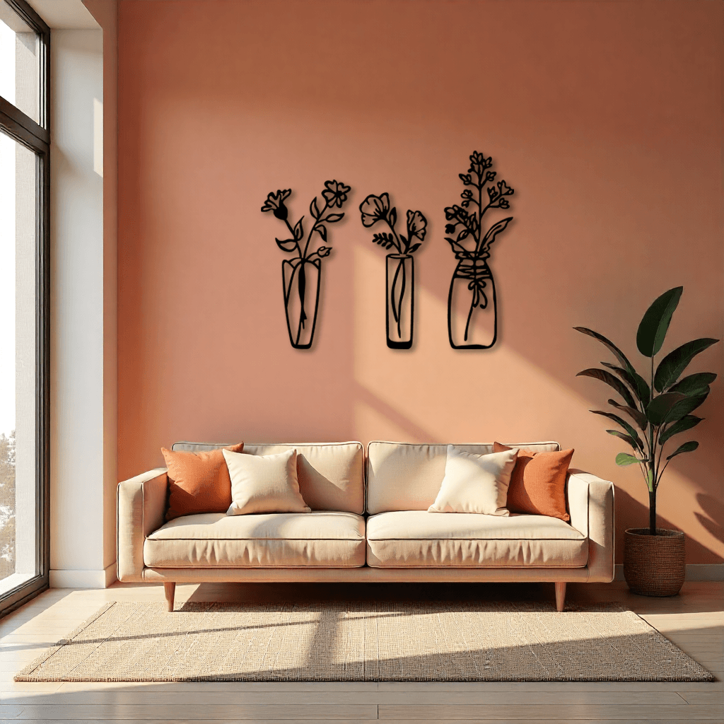 Dekoratif 3 Çiçek Metal Tablo – Duvar Şıklığı