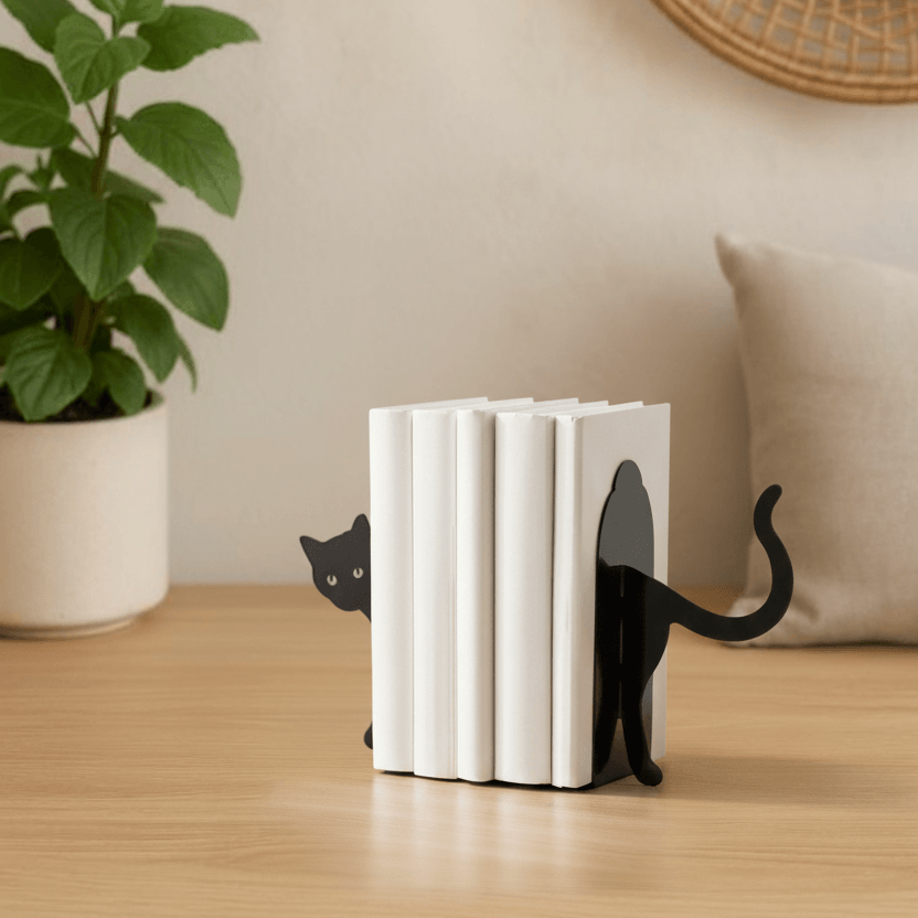 Kedi Temalı Kitap Tutucu – Modern Dekor Ürünü