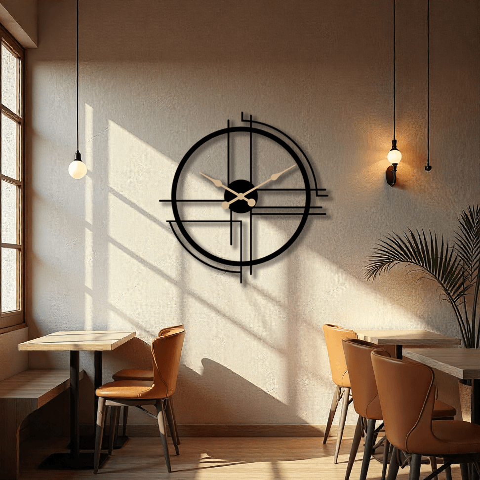 Şık Metal Geometrik Duvar Saati - Dekoratif Saat 