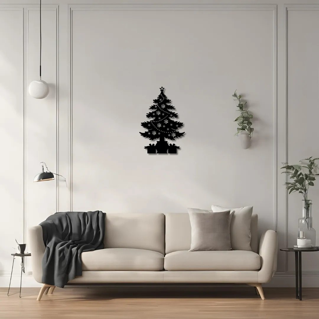 Modern Metal Duvar Sanatı Yılbaşı Ağacı (Christmas Tree) Metal Duvar Tablosu Yılbaşı