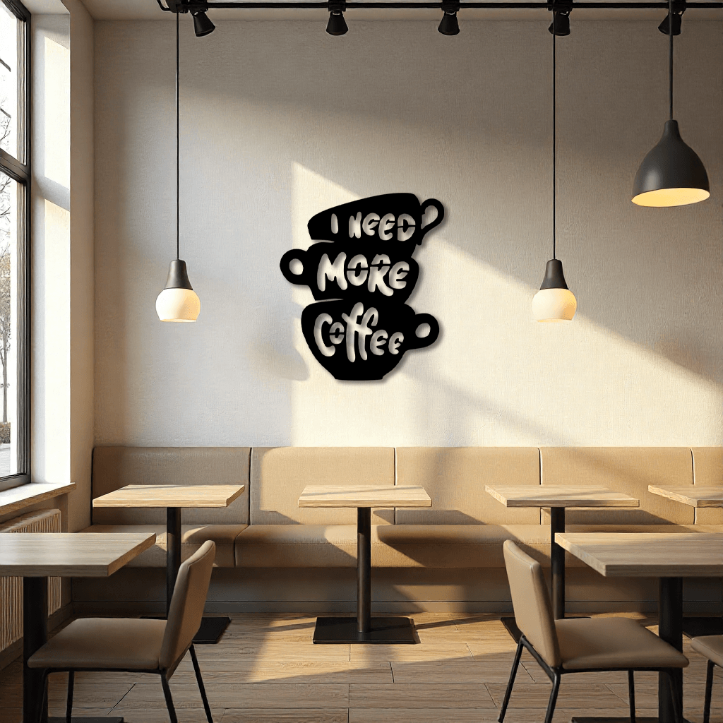 I Need More Coffee Yazılı Dekoratif Metal Tablo